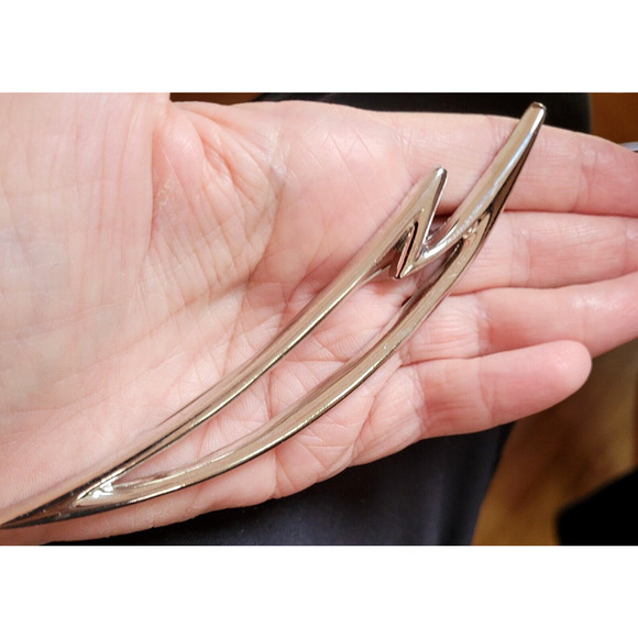Vtg Mod 80s 90s Brooch Retro HUGE Silvertone Abstract 5 3/8" Long Open Metalwork - Picture 2 of 4